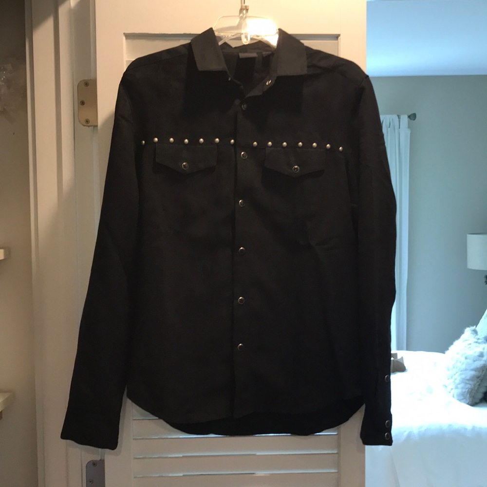 Men’s faux suede button down shirt